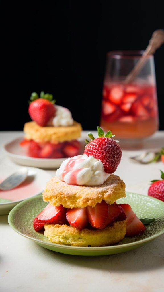 Shortcake in demure plate with strawberries and strawberry juice strawberry shortcake wallpaper