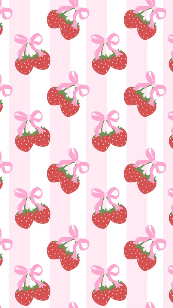 Soft girly girly cherry wallpaper with lines and cherries with bows aesthetic cherry wallpapers