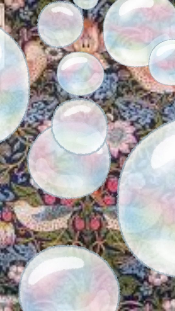 Sparrows with strawberries and floral themed art with bubbles William Morris Strawberry Thief Wallpapers