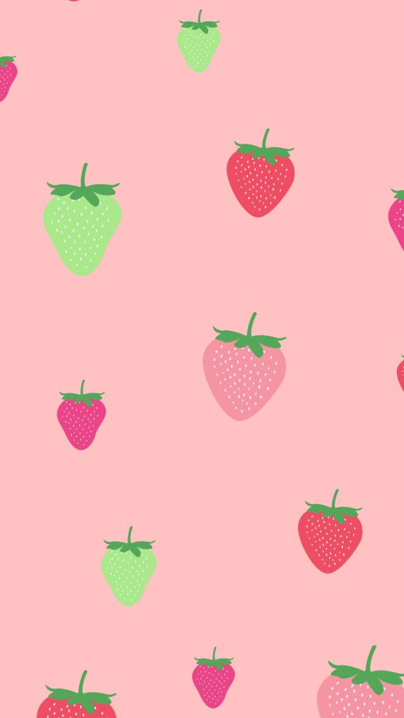 Strawberries in multi colours with baby pink background pastel pink strawberry wallpaper