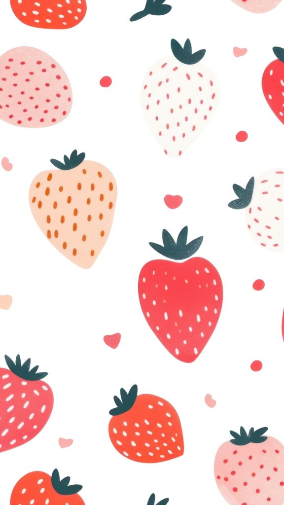 Strawberries in multi colours with plain white background pastel pink strawberry wallpaper