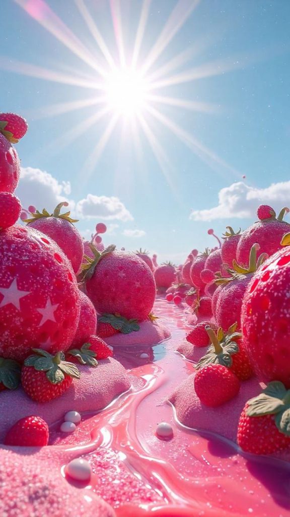 Strawberries in strawberry candy land with bright sun strawberry wallpaper for I phone