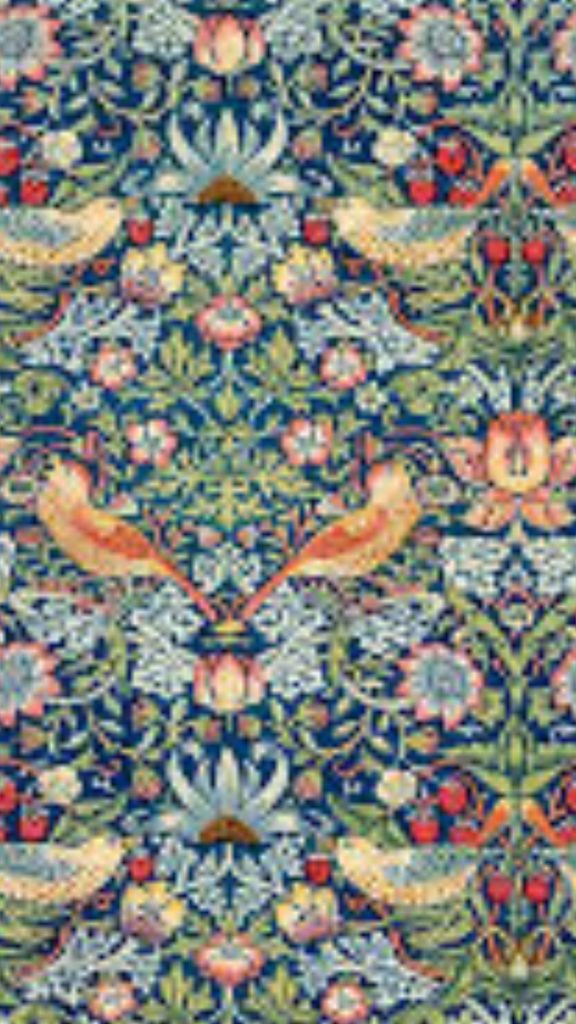 Strawberries with birds and floral art William Morris Strawberry Thief Wallpapers