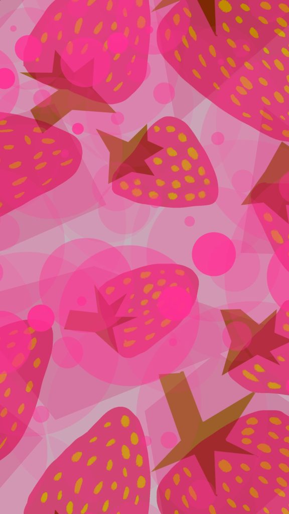 Strawberries with pink bubbled theme background Strawberry Background Wallpaper