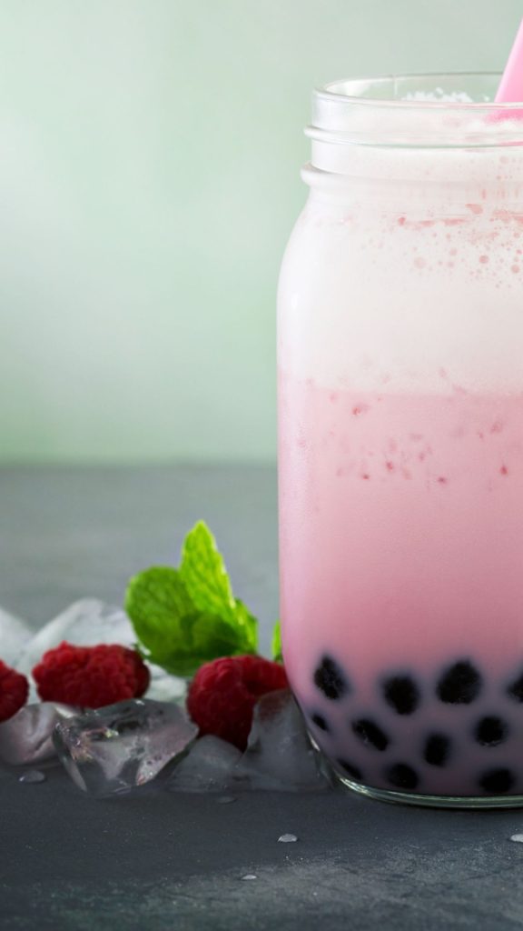 Strawberry flavoured boba tea with strawberries strawberry wallpaper for I phone