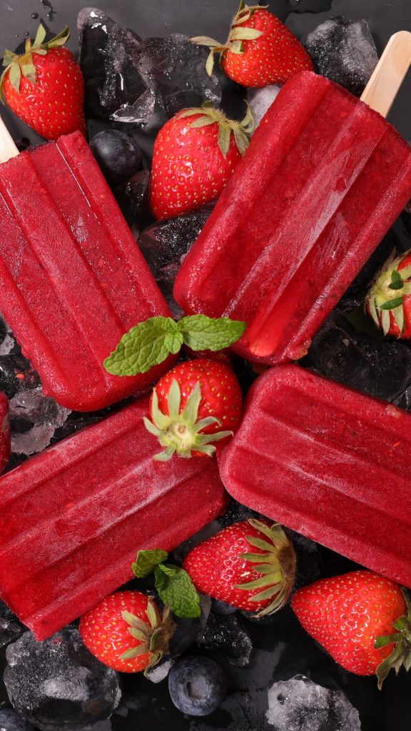 Strawberry ice bars with ice and blueberries strawberry wallpaper for I phone