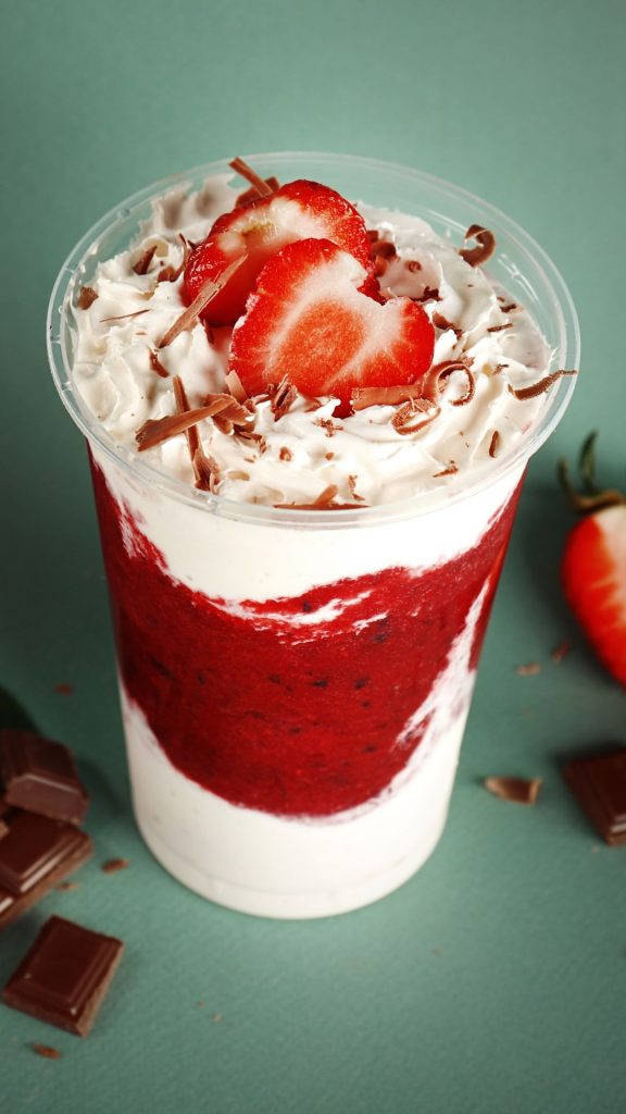 Strawberry truffle cup-with strawberries and chocolate chunks Strawberry Background Wallpaper