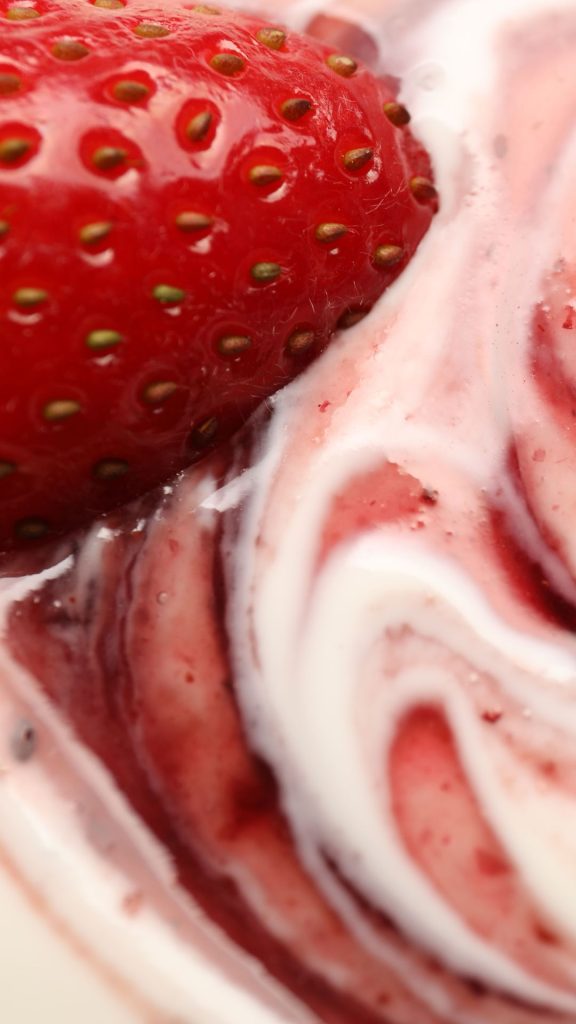 Strawberry with pink and white cream Strawberry Background Wallpaper