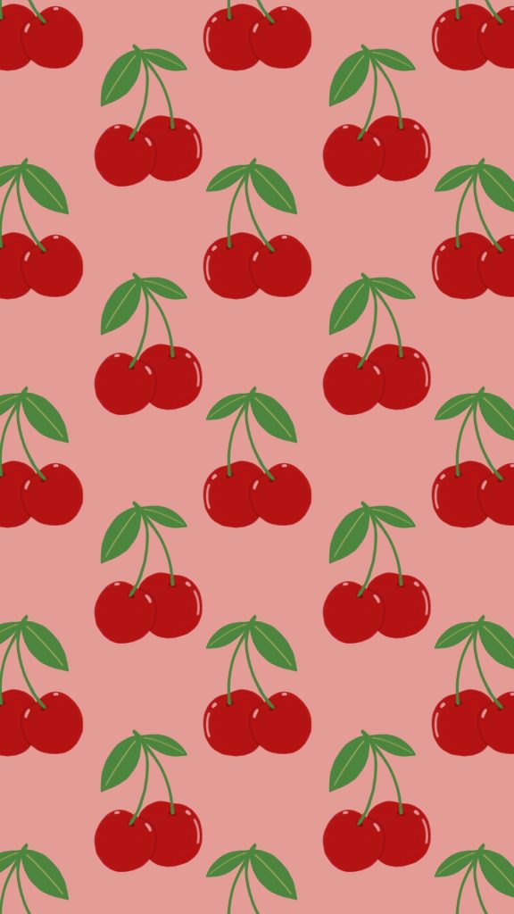Sweet and cute cherries on plain baby pink background aesthetic cherry wallpapers