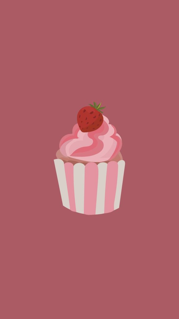 Vintage kawaii cupcake with strawberry and cream icing with purple background strawberry shortcake wallpaper