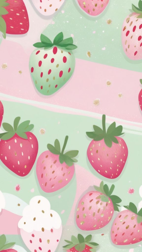 Vintage pastel themed strawberry wallpaper with strawberries in light shades strawberry wallpaper for I phone