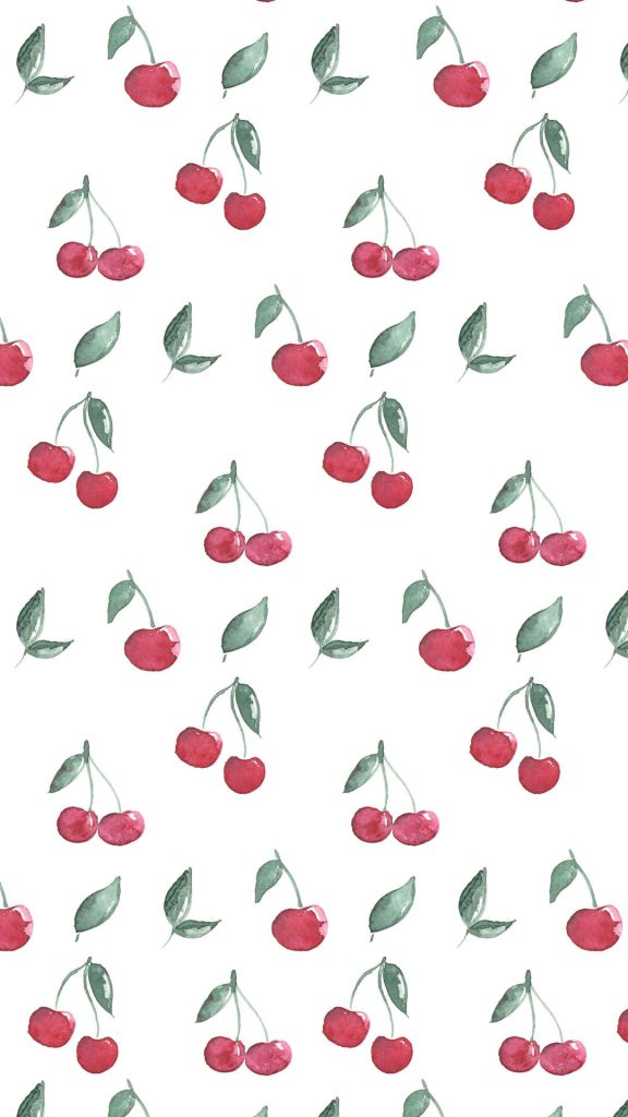 Water painted pairs of cherries on white background aesthetic cherry wallpapers