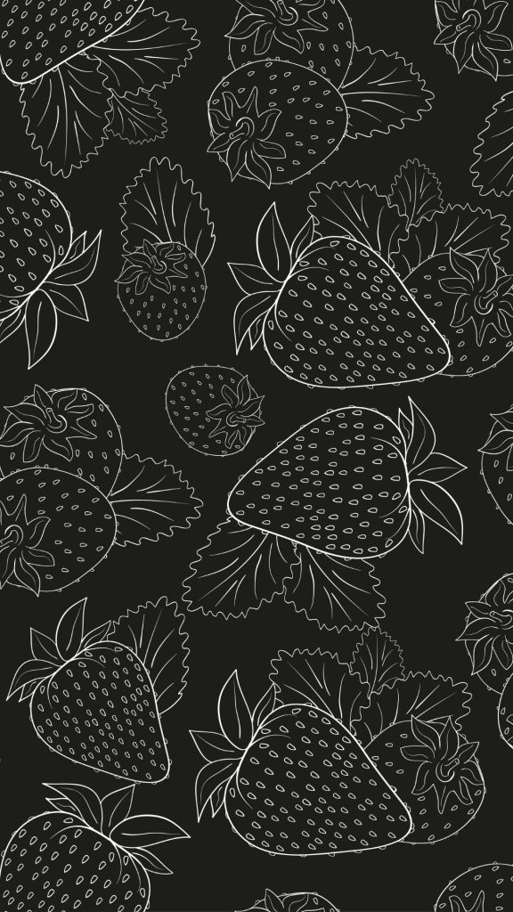 White outlined strawberries with aesthetic background vintage strawberry wallpaper