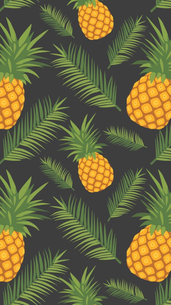 Yellow pineapples with pine leaves on plain black background Pineapple wallpaper