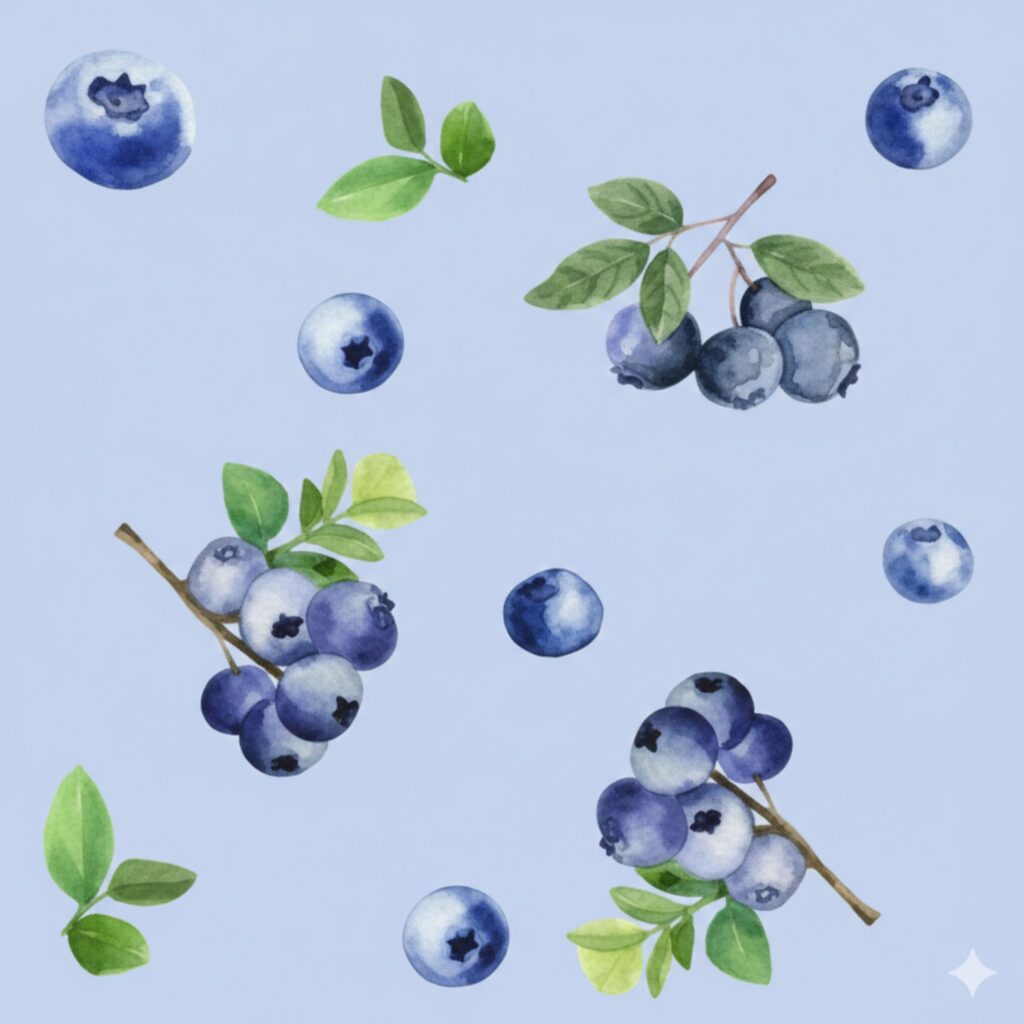 Cartoon blueberry with leaves aesthetic blueberry wallpaper