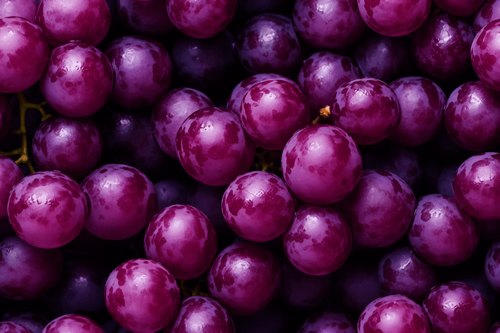 A close-up image of fresh purple grapes