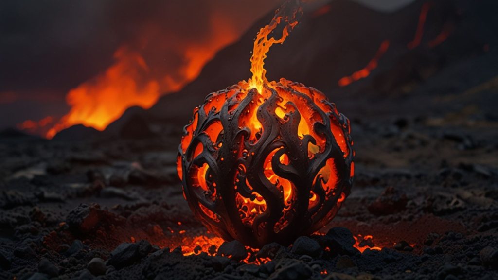 A fiery blox fruit placed in a fiery themed place blox fruits wallpaper