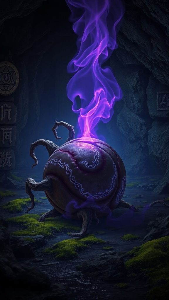 A majestic purple neon fruit with ancient theme blox fruits wallpaper