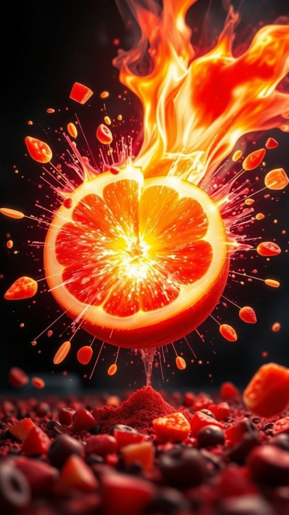 A sweet sparkling firey orange fruit with sparkling pieces and black background blox fruits wallpaper