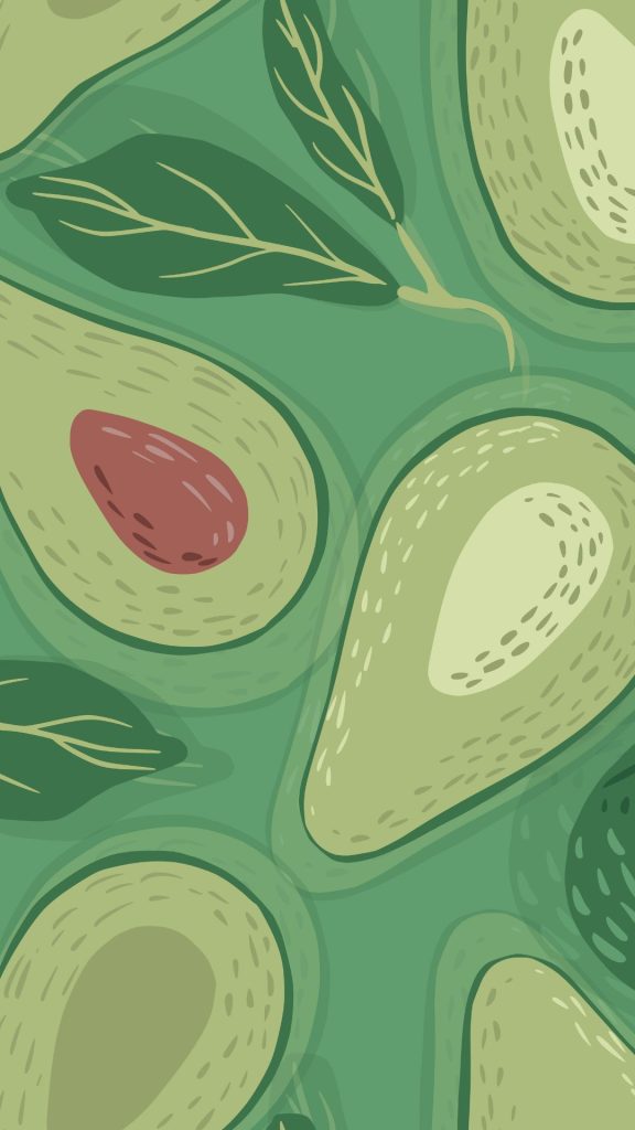 Aesthetic avocados with green leafy patterns avocado wallpaper