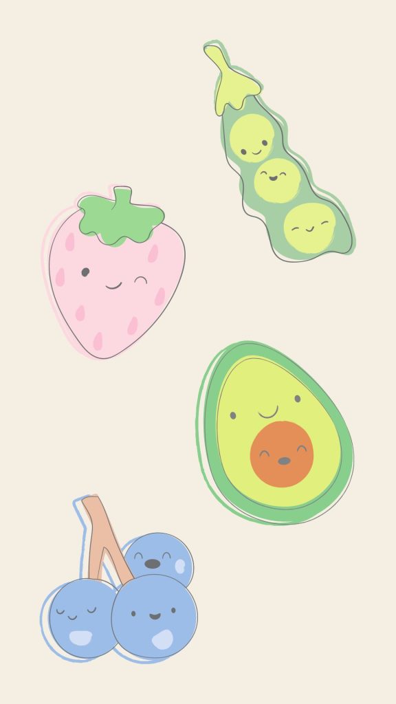 Avocado with strawberry, pea, and blueberry fruits on baby pink background avocado wallpaper