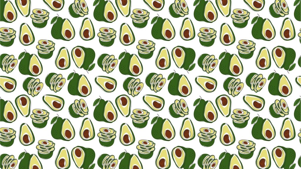 Avocados with avocado slices with seeds on white background avocado wallpaper