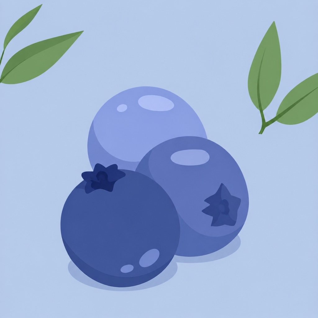 Blueberries with leaves on soft blue