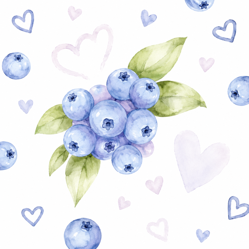Blueberry and heart watercolor pattern
