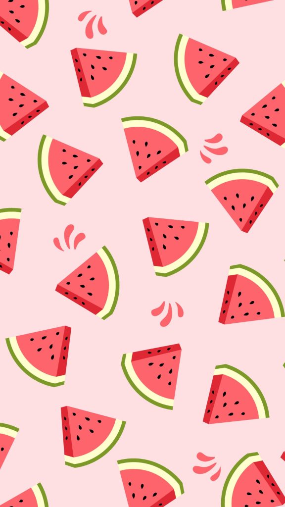 Cite and sweet watermelon pieces with baby pink background watermelon wallpaper