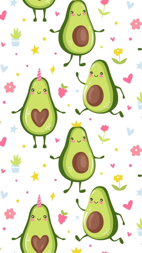 Cute avocado cartoons with sweet little decorations and white background avocado wallpaper