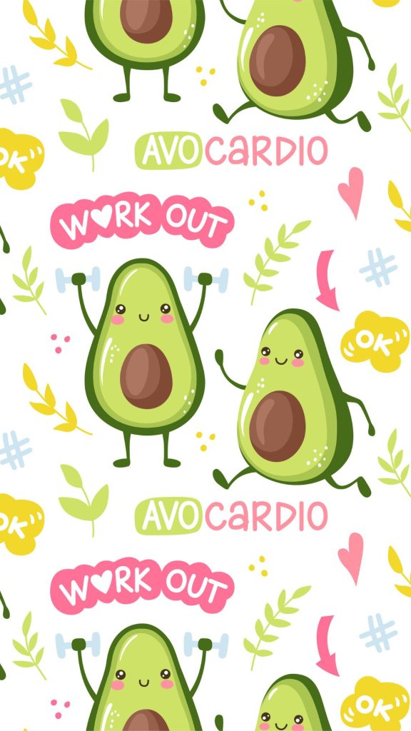 Cute avocado cartoons with workout quotes perfect motivation for gym rats avocado wallpaper