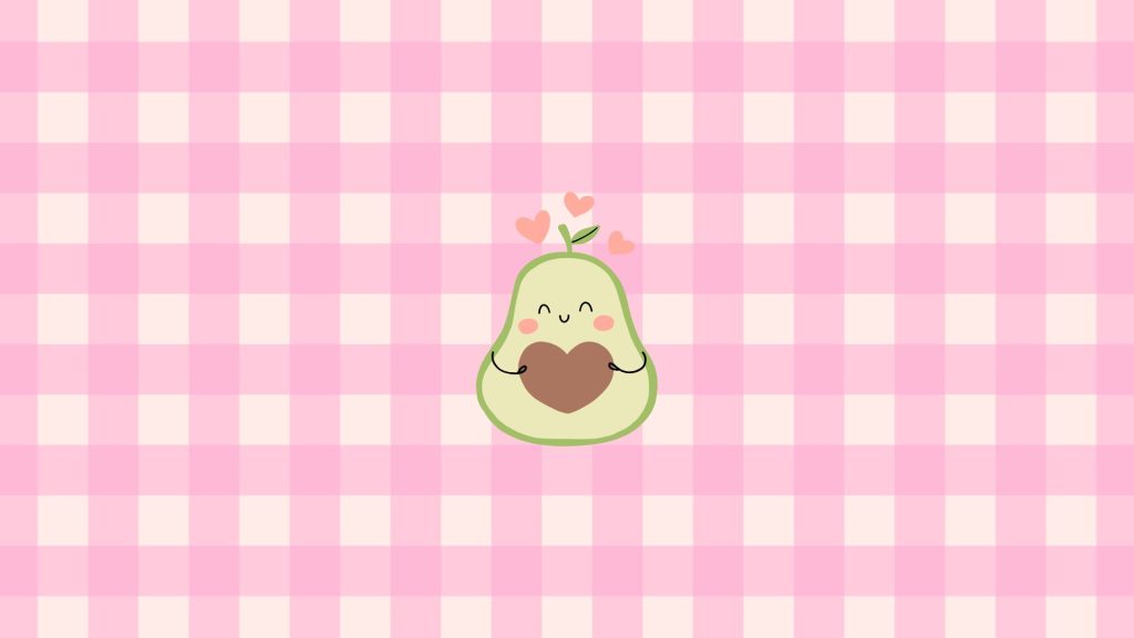 Cute avocado with heart on pink check background avocado wallpaper