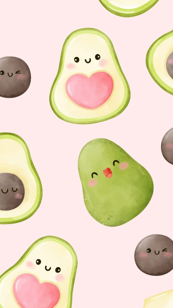 Cute avocado with pink heart seed with pink background avocado wallpaper