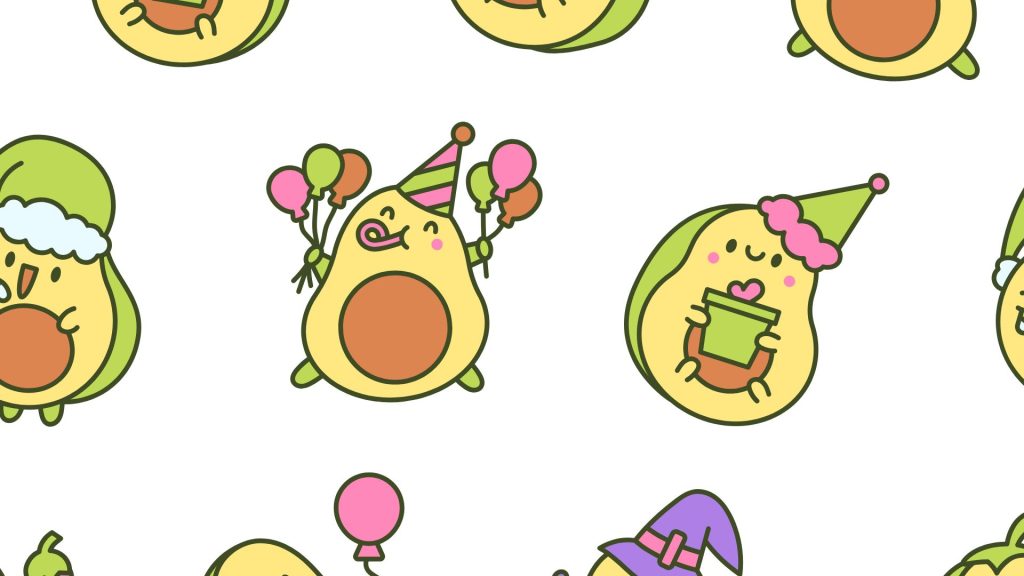 Cute avocados in party theme and white background avocado wallpaper