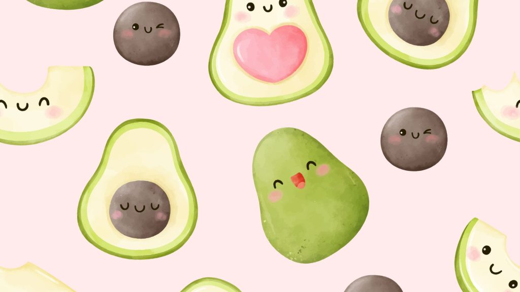 Cute avocados with heart shape seed and pink background avocado wallpaper