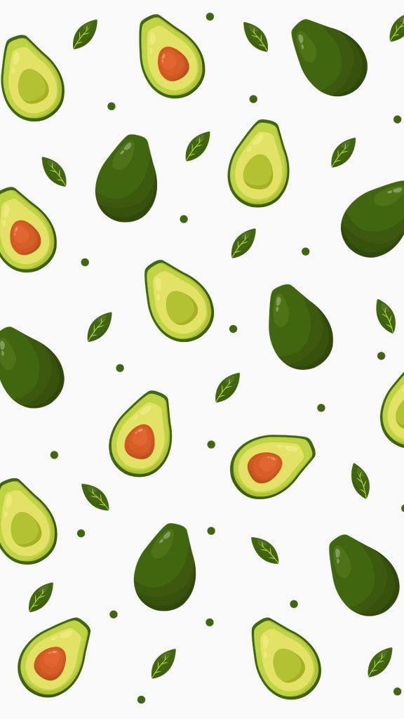 Cute avocados with leaves and dots on white background avocado wallpaper
