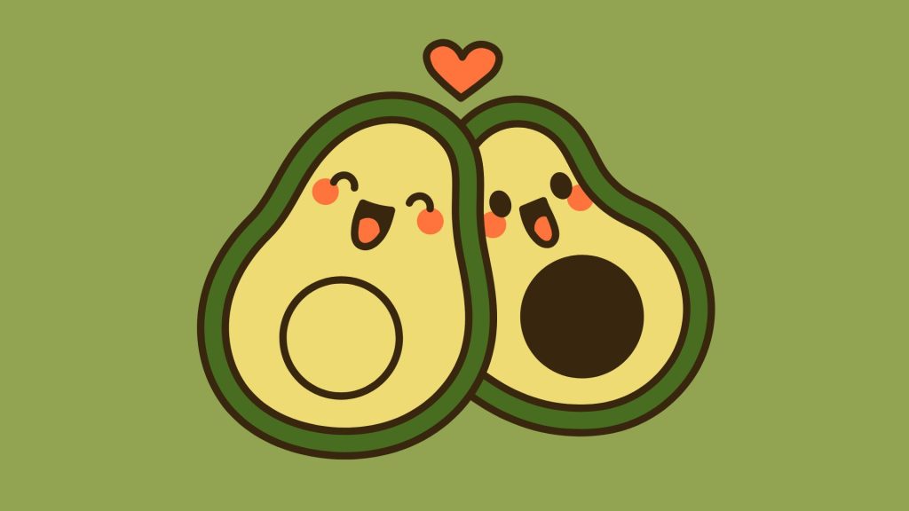 Cute avocados with little red heart and light green background avocado wallpaper