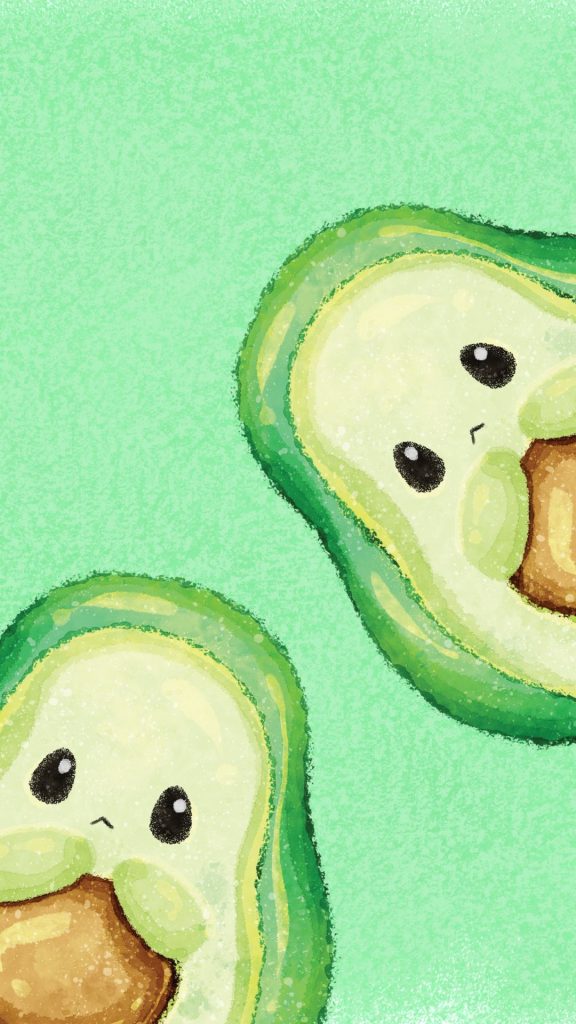 Cute cartoon avocados with zinc green background avocado wallpaper
