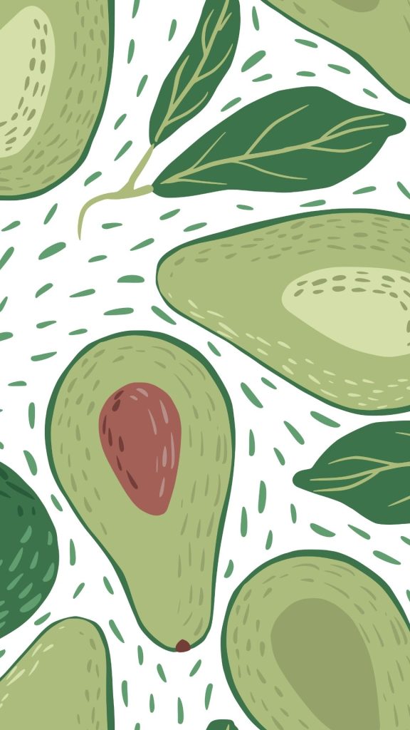Cute light shaded avocados with aesthetic patterns and white background avocado wallpaper