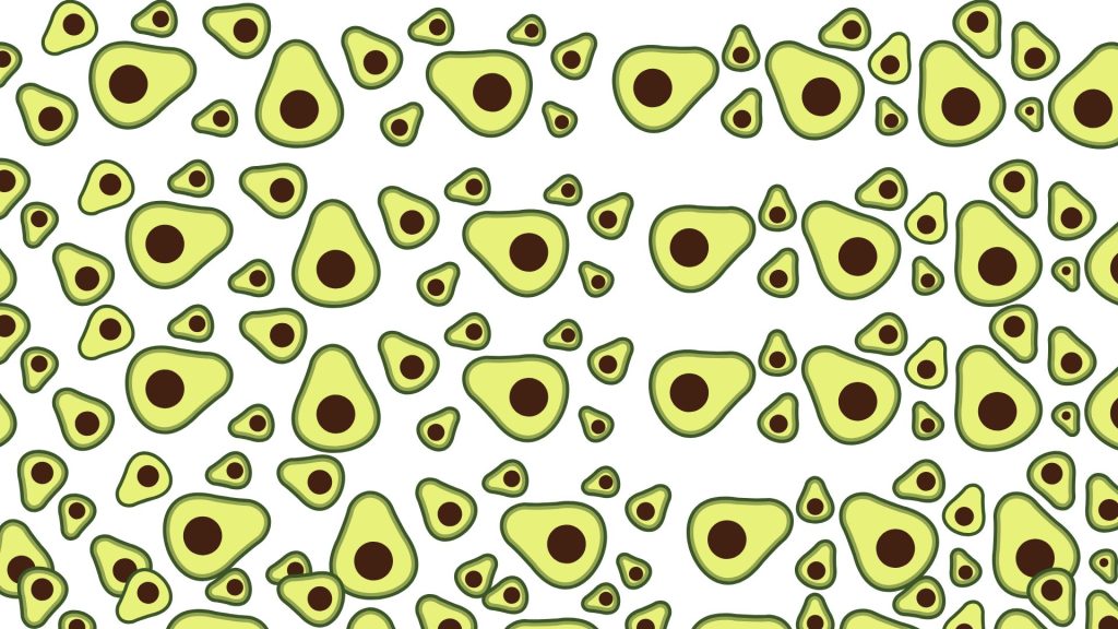 Cute little avocados with aesthetic green shade background avocado wallpaper