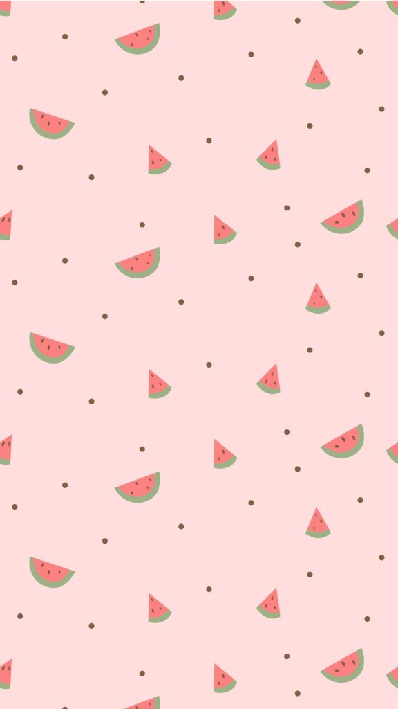 Cute watermelon pieces with polka dots and baby pink background watermelon wallpaper