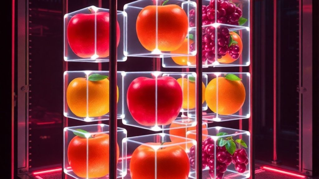 Digital themed fruits with pink digital background blox fruits wallpaper