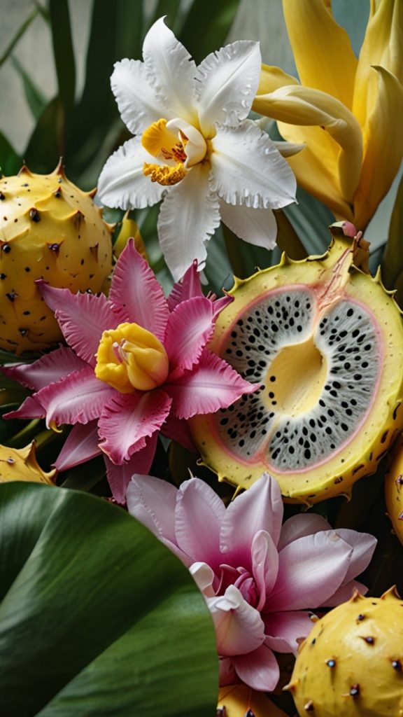 Floral & fresh yellow dragon fruit wallpaper