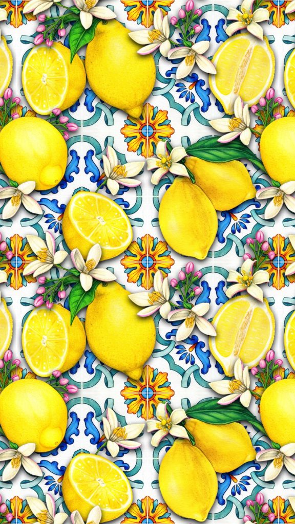 Floral lemon wallpaper