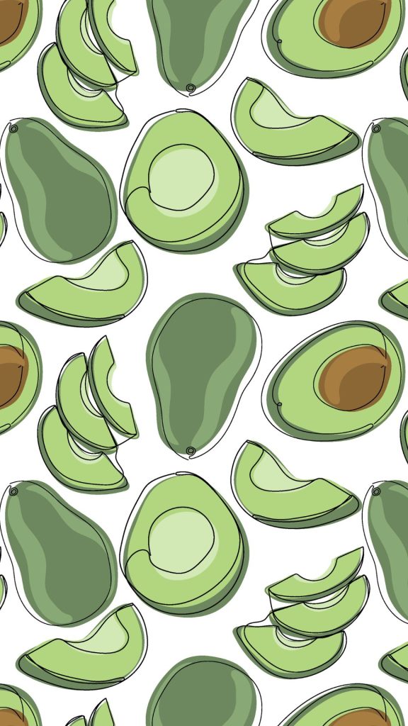 Green avocados with black outline and white background avocado wallpaper