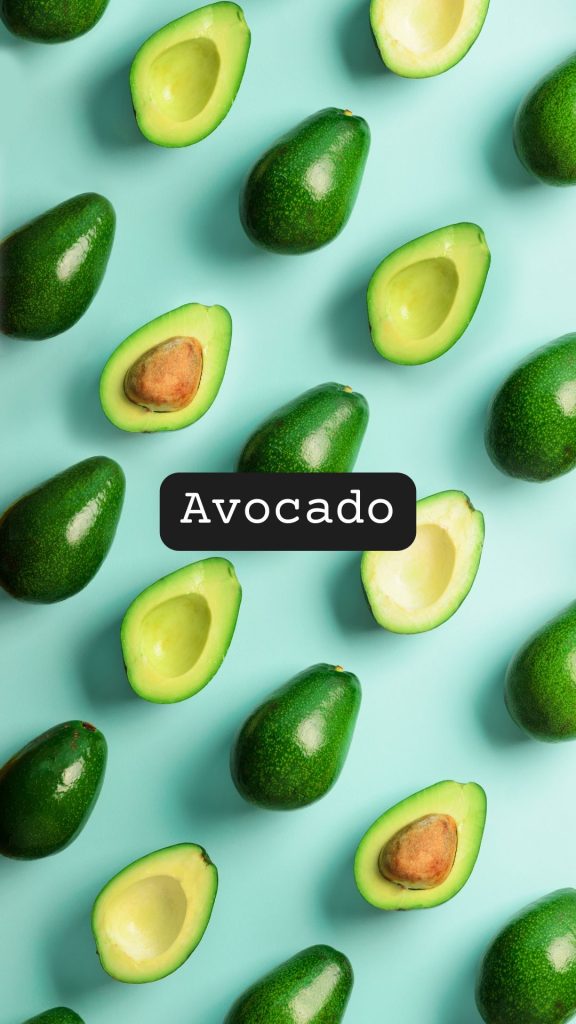 Green avocados with sky blue background and avocado written on it avocado wallpaper