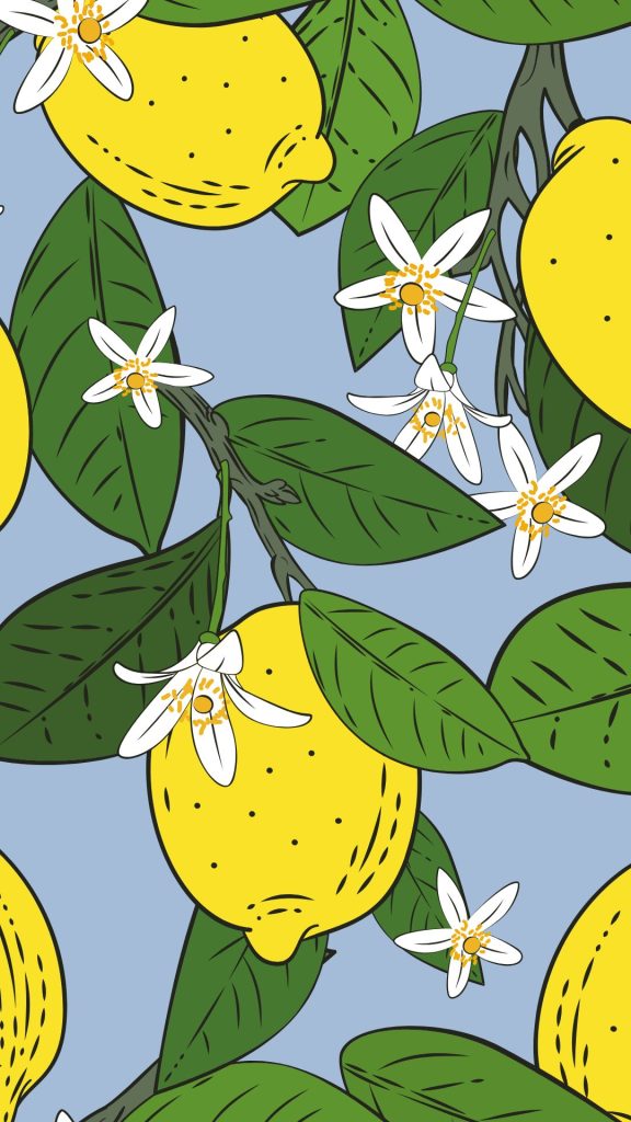 Leafy and floral lemon wallpaper
