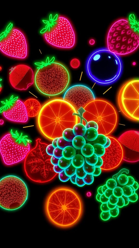 Neon shaded fruits with black background blox fruits wallpaper