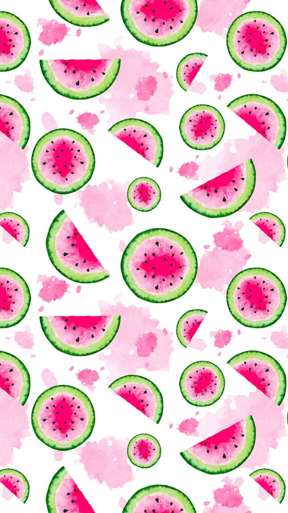 Painted pink watermelons with pink paint stains and white background watermelon wallpaper