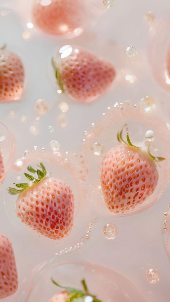 Pink strawberries with water beautiful strawberry wallpapers